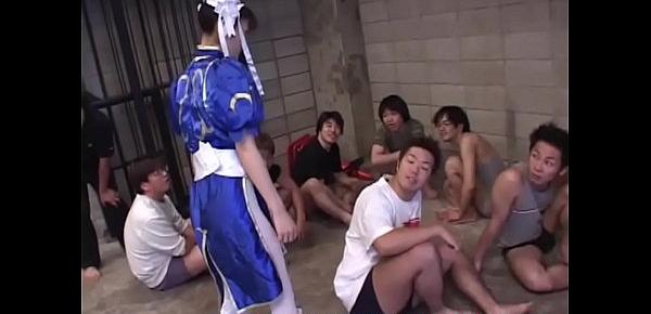  Chun-Li Cosplay Japanese Babe groped in huge bukkake gangbang